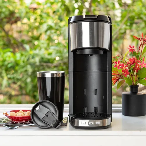 Miniatura 6 de Mixpresso Cafetera de una sola porción para café molido y compatible con cápsulas K Cup, con taza de viaje de 14 onzas y filtro reutilizable
