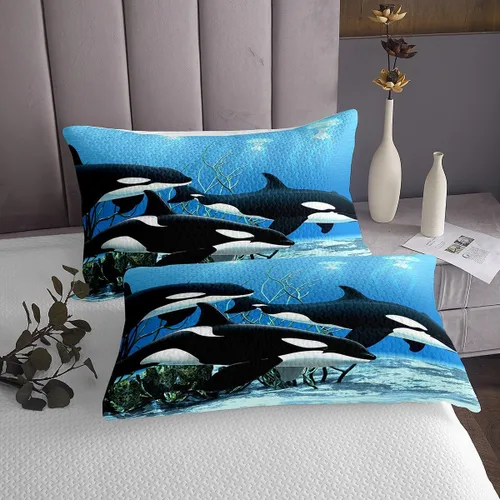 Miniatura 4 de Juego de colcha de ballena asesina Orcinus Orcas, medusas del mundo submarino, acolchado para niños y niñas, animales marinos profundos, vida Multi
