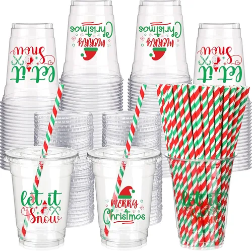 Miniatura 10 de Yaomiao 300 Piezas Vasos de Plástico de Baloncesto de 12 oz con Tapas y Pajitas Vasos Transparentes Desechables de Plástico Feliz Fiesta Temática