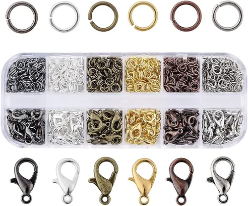 PH PandaHall Kits de Accesorios para Joyería de 6 Colores con Anillos de Salto Abiertos de 5mm y Cierre de Pinza de Langosta de 12x6mm para Hacer