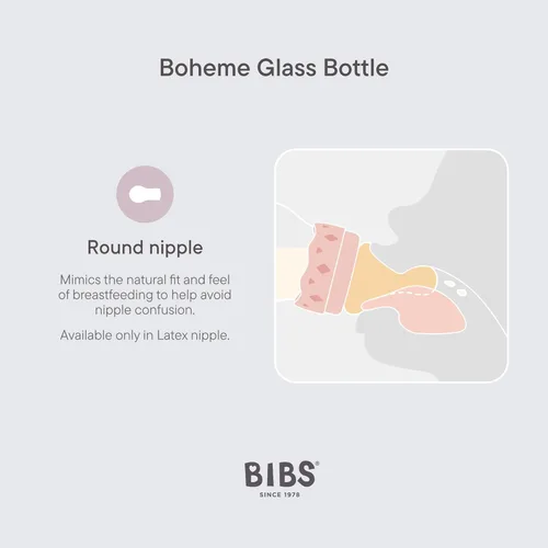 Miniatura 4 de BIBS Boheme - Botella de cristal para bebé, 4.1 fl oz, anticólicos, pezón redondo de látex de goma natural. Apoya la lactancia materna natural