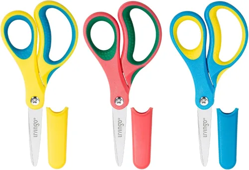 Miniatura 9 de LIVINGO Tijeras para niños zurdos y diestros de 5 pulgadas, tijeras de hoja de acero inoxidable afiladas de seguridad para niños, escuela, maestros