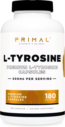 Primal Cápsulas de L-tirosina (180 cápsulas/500 mg por porción) | Suplemento de aminoácidos de tirosina