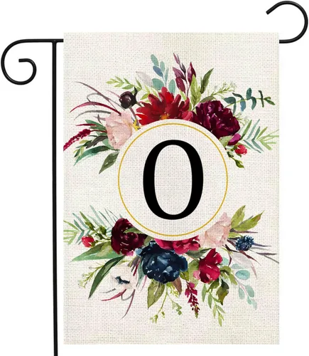Miniatura 21 de Banderas de jardín con monograma de letra P, bandera de jardín de verano de 12 x 18 pulgadas, banderas florales de doble cara para patio, bandera