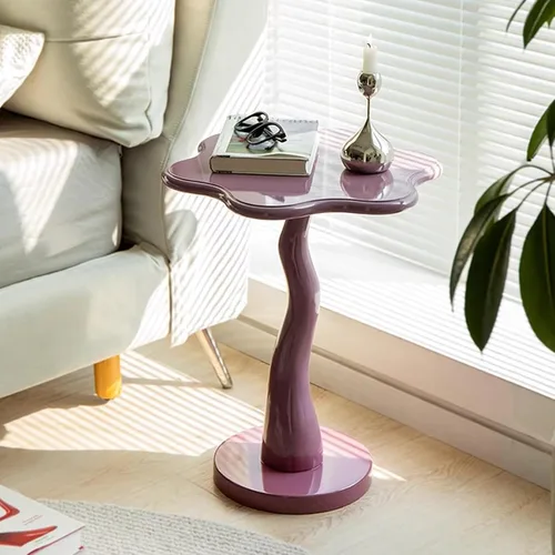 Miniatura 6 de HM&DX Mesa auxiliar de madera con forma de flor, elegante mesa de centro para sofá pequeño con pedestal redondo, mesa auxiliar moderna