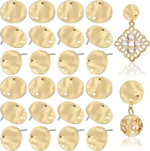 50 piezas de clavos planos redondos para orejas con agujero de asa, dijes de disco chapados de 13.0 mm para hacer pendientes DIY, suministros para