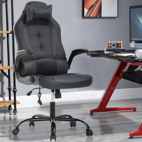 Miniatura 8 de Silla de oficina ergonómica para juegos de masaje, silla de escritorio con respaldo alto, silla ejecutiva de piel sintética con soporte lumbar, Rojo