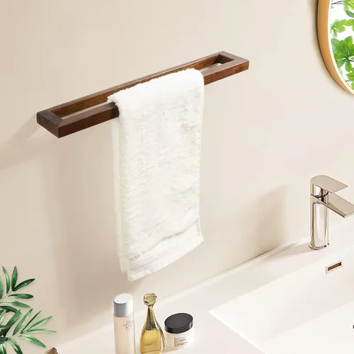 Miniatura 2 de Toallero montado en la pared, soporte para toallas de mano, toallero de 18 pulgadas para baño, toallero rústico de madera (madera de nogal negro)