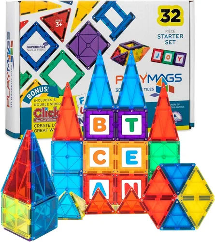 Miniatura 10 de Playmags - Azulejos magnéticos para niños – Juego de construcción con imanes de 100 piezas para niños pequeños de 1 a 5 años Juguete Stem