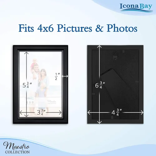 Miniatura 2 de Icona Bay Juego de marcos de fotos de 4 x 6 pulgadas (negro, paquete de 12), estilo contemporáneo con clase, colección Maestro