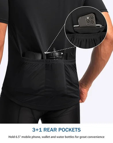 Miniatura 3 de Bikewa Maillot de ciclismo para hombre que absorbe la humedad, manga corta, UPF media cremallera, ciclismo, ciclismo de carretera, camisas