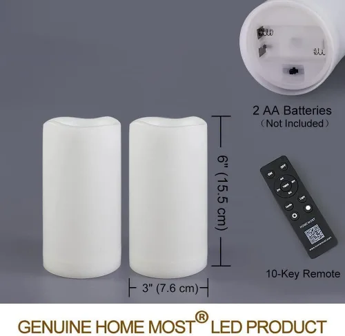 Miniatura 7 de Paquete de 2 velas LED blancas de 3 x 6 pulgadas para exteriores IP65 impermeables, velas de pilar alimentadas con temporizador y control remoto