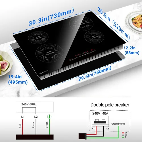 Miniatura 2 de AMZCHEF Placa de inducción incorporada de 30 pulgadas, estufa eléctrica de 9 niveles, pantalla táctil deslizante, bloqueo de seguridad