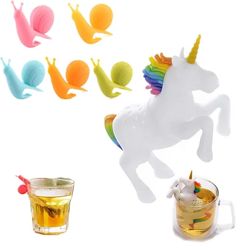 Lindo caracol forma de silicona bolsa de té soporte infusor de té filtros de té de infusión de té de unicornio colador de té forma más empinada