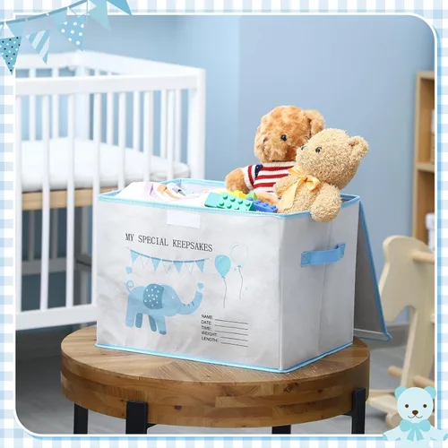Miniatura 2 de LemonRoad Caja de recuerdos de bebé de 16 x 12 x 12 pulgadas, baby shower, elefante, primera caja de recuerdos, para recién nacidos, regalo de Azul