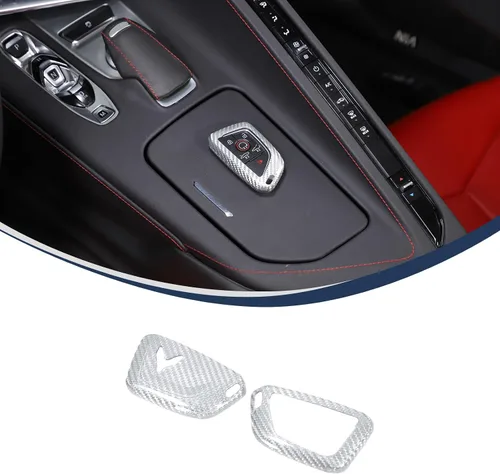Miniatura 2 de Funda para llavero de fibra de carbono real para Corvette C8 Stingray 2020-2022, cubierta protectora de la llave de repuesto (plata)