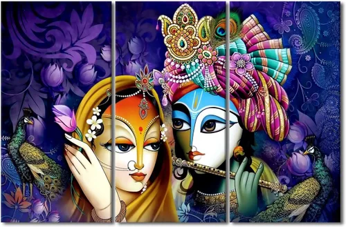 Miniatura 10 de Pintura india hindú Dios Señor Krishna imágenes sobre lienzo, arte de pared de 3 piezas, arte de pared moderno, decoración del hogar para sala