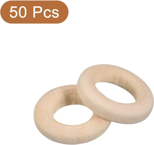 Miniatura 3 de uxcell 50 anillos de madera natural de 0.591 in (0.6 pulgadas), círculos de madera lisa sin terminar de 0.157 in de grosor para manualidades, tejer