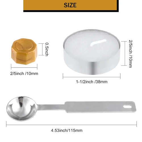 Miniatura 2 de NACHLYNN 600 cuentas de sello de cera dorada con 1 cuchara de fusión y 4 velas de té para tarjetas de felicitación de letras, manualidades de Dorado