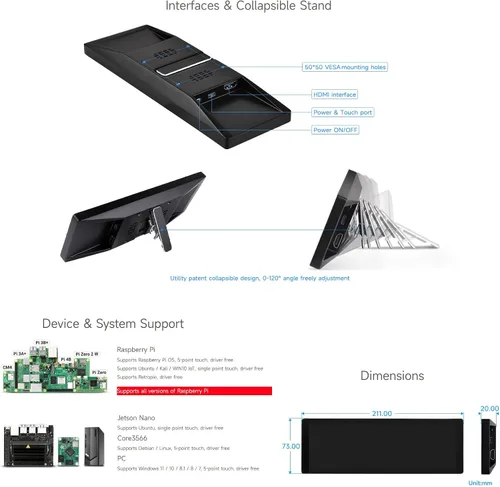 Miniatura 7 de waveshare Pantalla IPS de 7.9 pulgadas, 400 × 1280 píxeles, compatible con Raspberry Pi 5/4B/3B+/3A+/2B/B+/A+/Zero/Zero W/WH/Zero 2W CM3+/4
