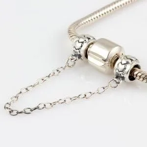 Miniatura 3 de ARTCHARM Collar de cadena de seguridad con cierre de amor, cuentas de corazón de plata de ley 925, ajuste de pulsera de estilo europeo, Plata