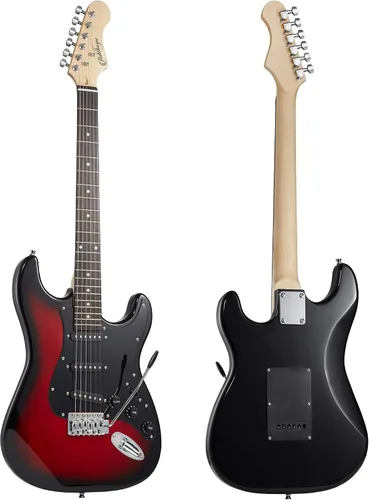 Miniatura 4 de Ashthorpe - Guitarra eléctrica de 39 pulgadas (rojo-negro), kit de guitarra de tamaño completo con estuche acolchado, barra de trémolo, correa
