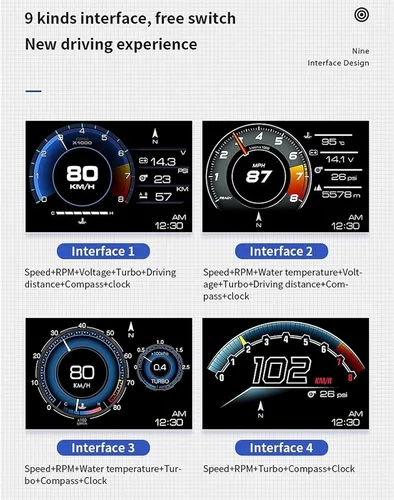 Miniatura 3 de Qiilu Car OBD2+ Smart Gauge Car HUD Velocímetro Turbo RPM Alarma para coche camión
