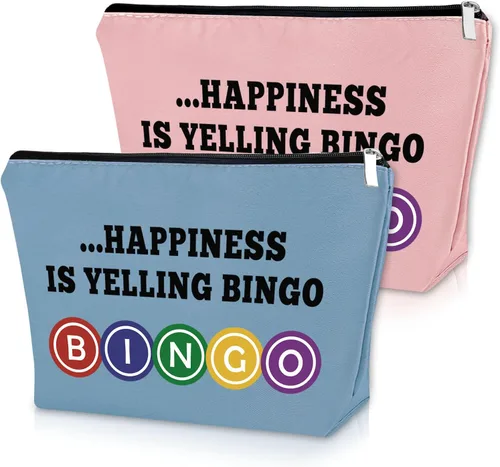 Sazuwu 2 piezas Bolsa de maquillaje para regalo de bingo, regalos para amantes del bingo, regalos para el juego de bingo, ideas para regalos de Azul