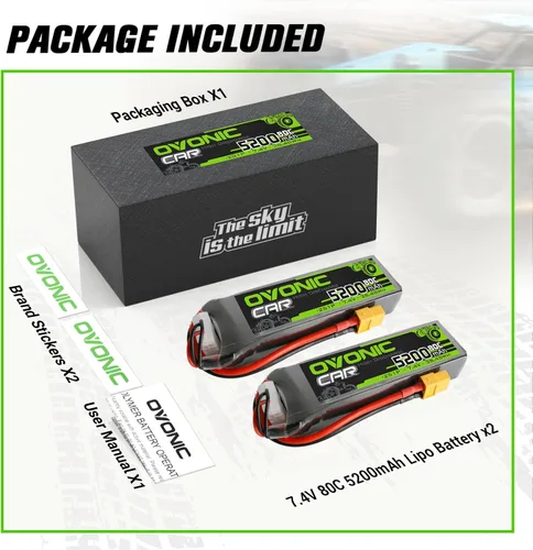 Miniatura 6 de OVONIC Lipo Batería 2S 5200mAh 7.4V 80C Batería con enchufe XT60 Funda suave para vehículos RC 1/8 1/10 Car Slash RC Buggy Truggy Airplane UAV Drone