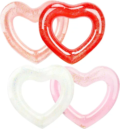 Miniatura 10 de Paquete de 4 anillos de natación inflables con forma de corazón, flotadores de piscina para adultos, suministros de fiesta en la playa, 47.2 x 39.4