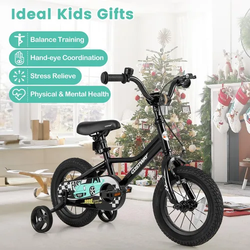 Miniatura 8 de COSTWAY Bicicleta para niños de 12/14/16/18 pulgadas, bicicleta de entrenamiento para niños y niñas con ruedas de entrenamiento extraíbles