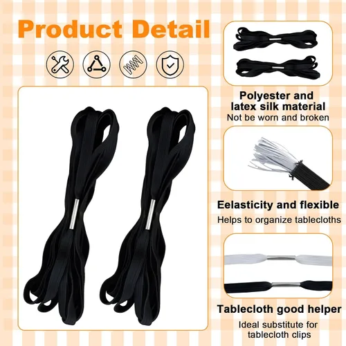 Miniatura 3 de Bandas elásticas para mantel de mesa, 10 unidades, color negro, elástico, resistente al viento, para sujetar el mantel para exteriores, cocina