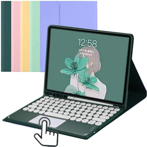 Miniatura 14 de Funda de teclado para Samsung Galaxy Tab A8 de 10.5 pulgadas 2022, teclado táctil de tecla redonda, teclado inalámbrico desmontable magnético Azul