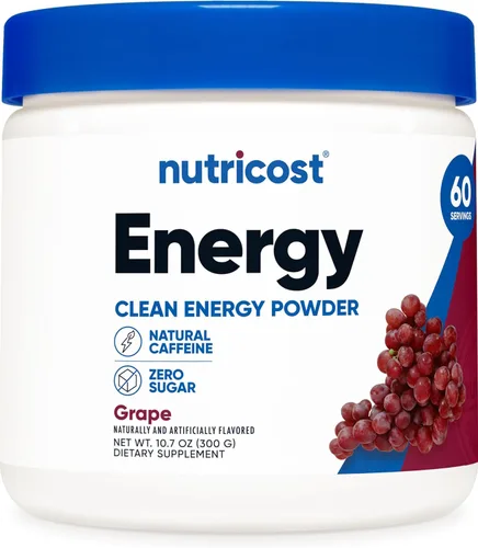 Nutricost Bebida energética en polvo (uva) (60 porciones) – Suplemento preentrenamiento con sabores naturales – Sin OMG, sin gluten