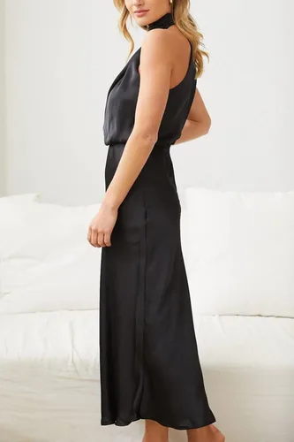Miniatura 3 de KAYWIDE Vestido largo de satén sin espalda para mujer, elegante, sin mangas, de verano, color sólido, cóctel, invitada de boda