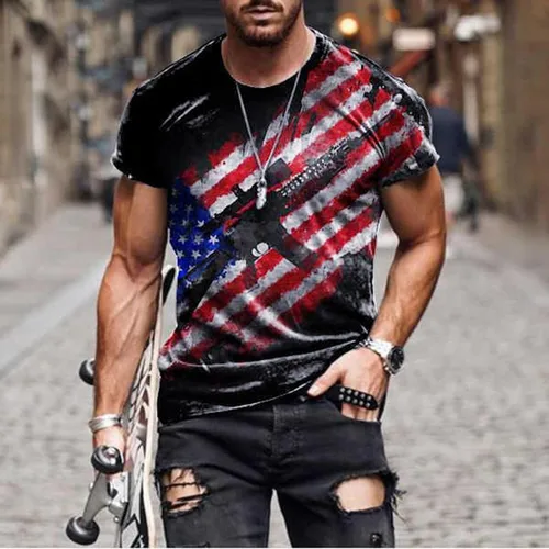 Miniatura 2 de Camiseta de manga corta para hombre con la bandera de Estados Unidos, camiseta patriótica de Street Soldier, camiseta con estampado patriótico
