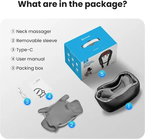 Miniatura 7 de COMFIER Masajeador inalámbrico de cuello y hombros con calor, masaje Shiatsu para dolor de tejido profundo, amasado 4D, regalos para papá y mamá