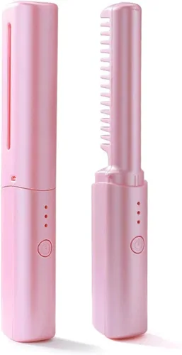 Mini alisador de pelo recargable, mini alisador de pelo de viaje 2 en 1, alisador de pelo portátil inalámbrico recargable USB-c (rosa, 1 unidad)