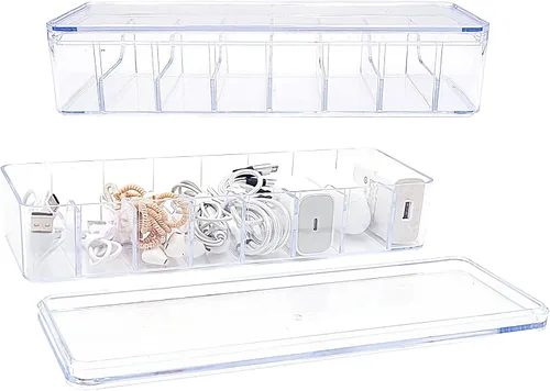 Paquete de 2 cajas organizadoras de cables con bridas de alambre, caja de almacenamiento de cable de plástico con tapa para organizadores de oficina