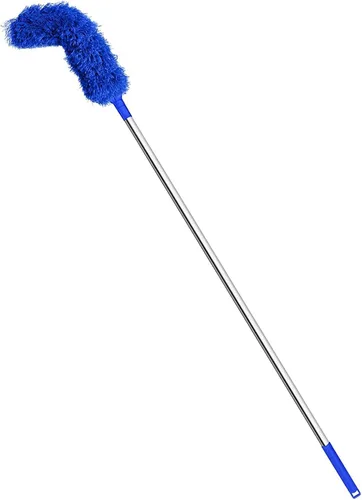 Cepillo de limpieza de canalones con poste de extensión telescópico para limpiar hojas caídas y polvo en el techo de casas familiares azul