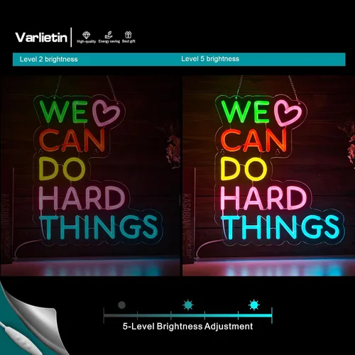 Miniatura 6 de Letrero de neón con texto en inglés «We Can Do Hard Things» para decoración de pared, arte de pared para niños, positivo para aula, regulable