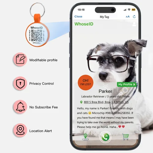 Miniatura 3 de Etiqueta para gatos con código QR, página de visualización de perfil en línea de mascotas modificable, múltiples contactos de emergencia, silicona