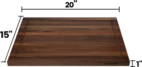 Miniatura 2 de CONSDAN Tabla de cortar de nogal para cocina, madera dura cultivada en EE.UU., 20 x 15 pulgadas, con asa interior invisible, preacabada con aceite