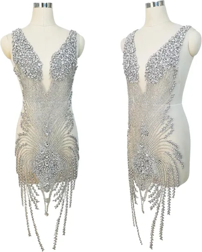 Miniatura 8 de Parches de cristal con cuentas grandes hechos a mano con diseños de apliques de diamantes de imitación para vestido formal de baile (L10-naranja)