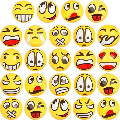 Miniatura 9 de LovesTown Mini bolas antiestrés, 36 bolas de 2 pulgadas con cara sonriente para apretar, color amarillo, divertidas, de espuma, juguetes