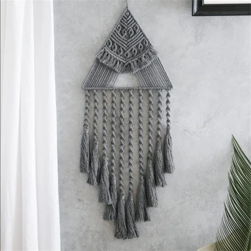 Miniatura 2 de Tapiz colgante de algodón tejido de macramé, decoración de pared hecha a mano, tapiz para decoración de pared del hogar, frontón de pared de 10.5 x