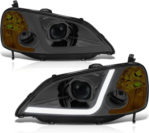 Miniatura 8 de DNA MOTORING Juego de faros compatible con Honda Civic Sedan/Coupe 01-03, Cromo/Ámbar, HL-OH-HC01-CH-AM