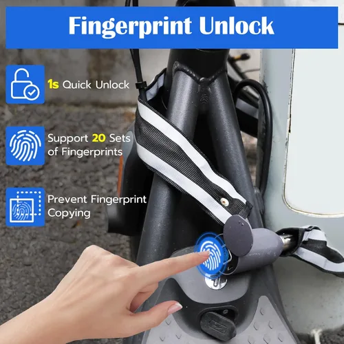 Miniatura 3 de Eseesmart Cerradura de cadena para bicicleta, cerraduras de bicicleta de huellas dactilares, antirrobo, cerraduras de seguridad de 3.28 pies