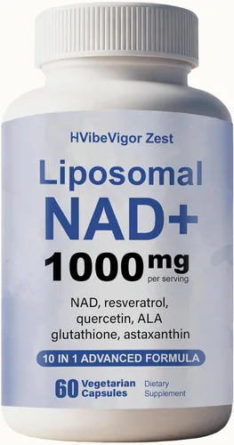 Suplemento NAD de 1000 mg, suplemento liposomal NAD+ con resveratrol, glutatión y astaxantina – Apoya la salud celular, la resistencia y el