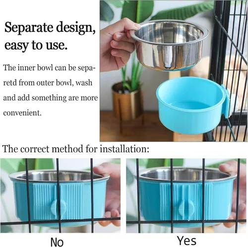 Miniatura 5 de kathson Jaula para perros, extraíble de acero inoxidable para colgar, jaula para mascotas, alimentador de alimentos y agua, taza para gatos